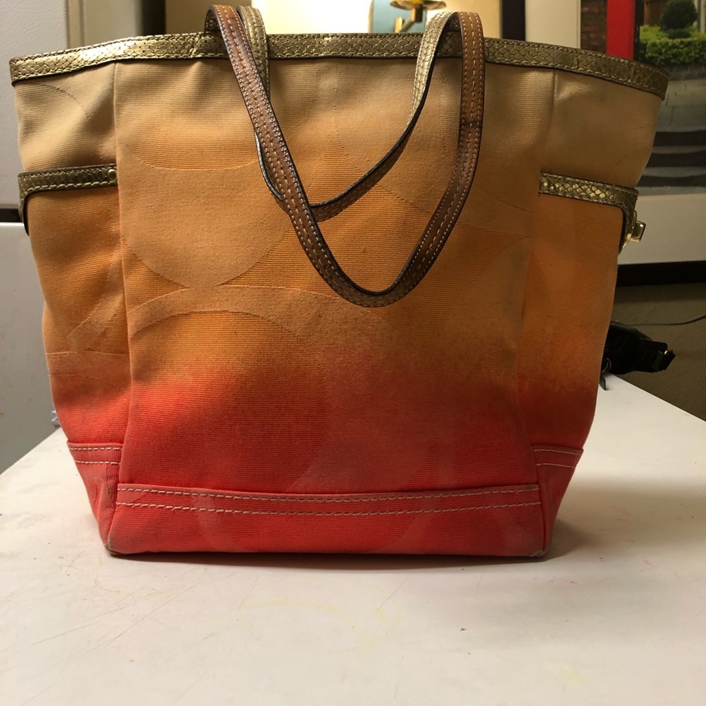 Authentic Coach sack fabric canvas shoulder bag Orange and yellowish color